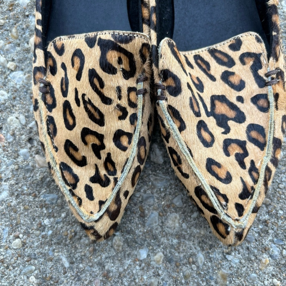 Jeffrey Campbell Leopard Calf Hair Loafer Flats Pointed Toe Slip-on 6 - Picture 3 of 9